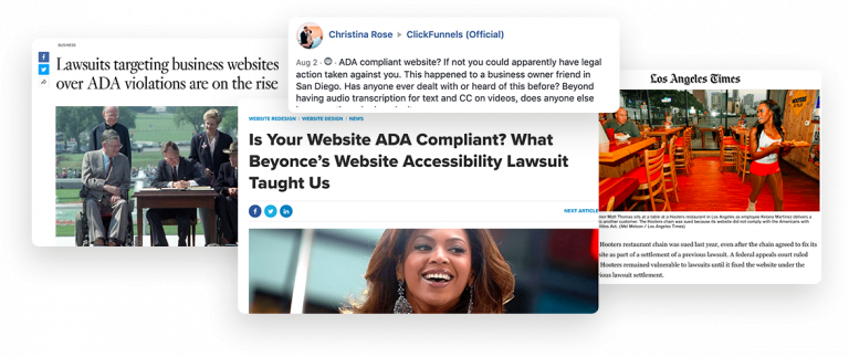 4 news clippings about ADA website violations lawsuits